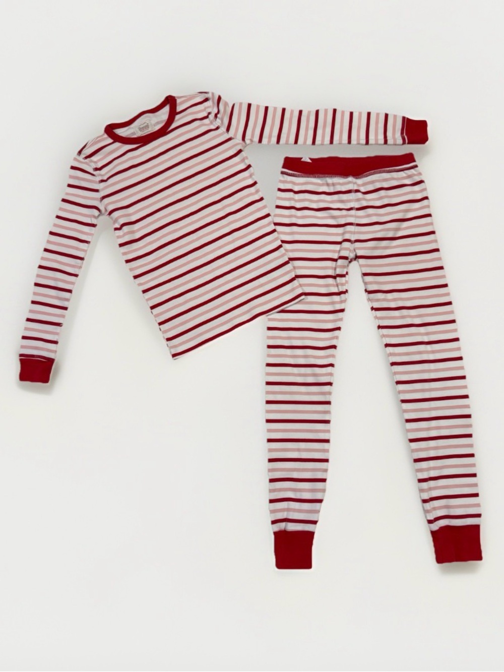 EUC JCrew Cuts Pajama Set Girls 10 Red Pink White Striped Long Sleeve Cotton